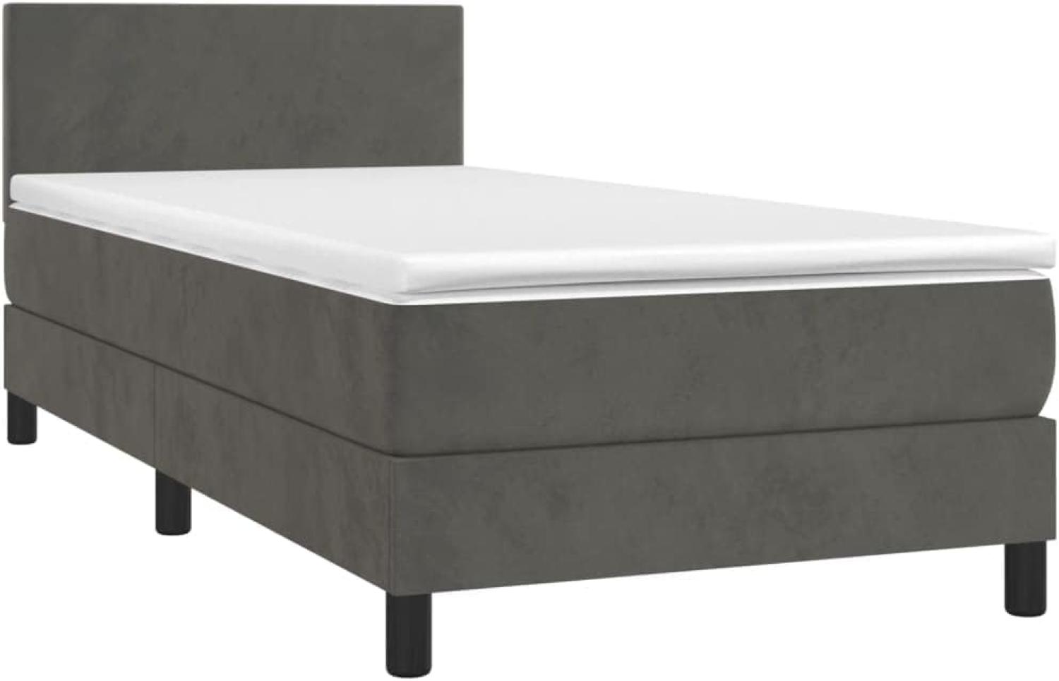 vidaXL Boxspringbett mit Matratze & LED Dunkelgrau 90x190 cm Samt 3134256 Bild 1