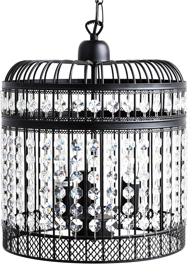 'Celon' Hängeleuchte Schwarz Eisen 3-flammig mit Kristallen aus Acrylglas und Gitter Wasserfall-Optik Kronleuchter-Optik Glamour Stil Bild 1