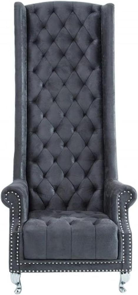 Casa Padrino Chesterfield High Back Sessel Grau - Thron König Hochlehn Sessel - Modern Barock Hochlehner Bild 1