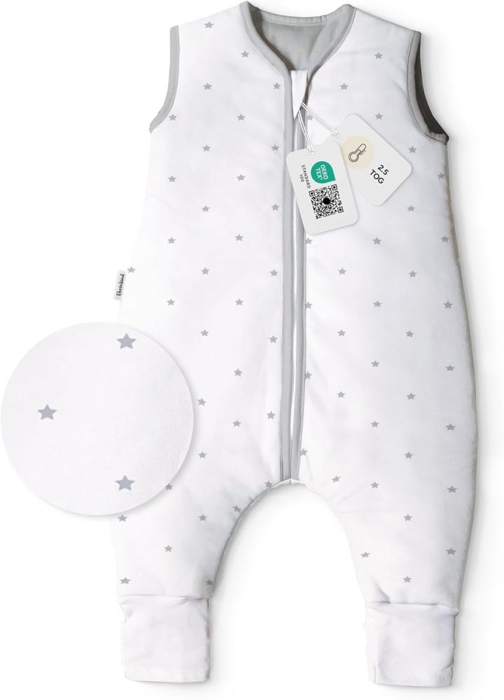 Ehrenkind® Babyschlafsack mit Beinen | Bio-Baumwolle | Ganzjahres Schlafsack Baby Gr. 90 Farbe Weiß mit grauen Sternen Bild 1