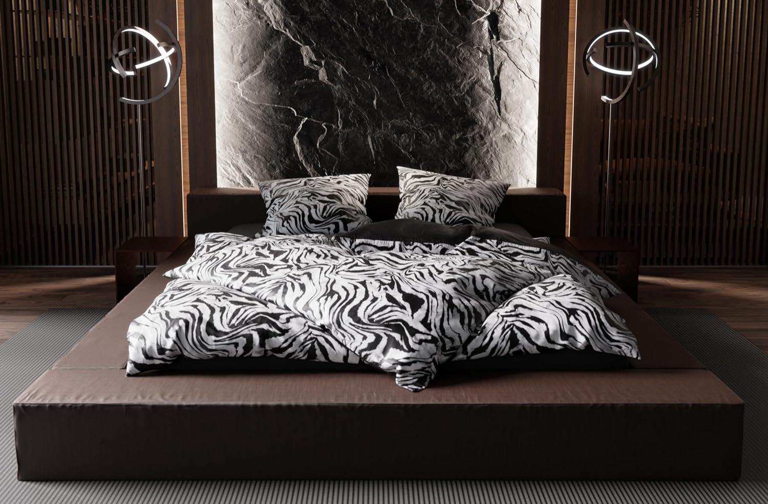 Moderne Mako Satin Wende Bettwäsche Zebra Muster schwarz weiß 200x200 + 2x 80x80 Bild 1