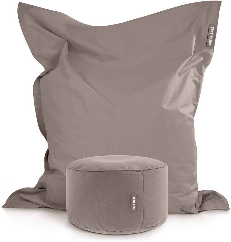 Green Bean© 2er Set XXL Sitzsack "Square+Stay" inkl. Pouf fertig befüllt mit EPS-Perlen - Riesensitzsack 140x180 Liege-Kissen Bean-Bag Chair Khaki Bild 1