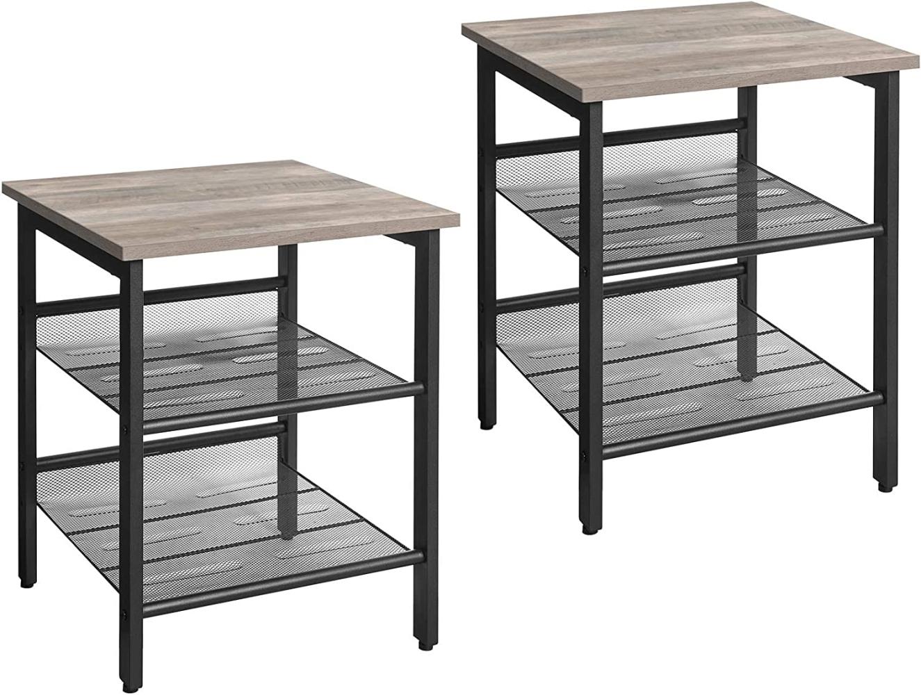 Vasagle Nachttische, Beistelltisch-Set, 2er-Set Sofatische, kleine Couchtische mit verstellbaren Gitterablagen, Wohnzimmer, Schlafzimmer, Flur, stabil, Industrie-Design, Greige-schwarz LET024B02 Bild 1