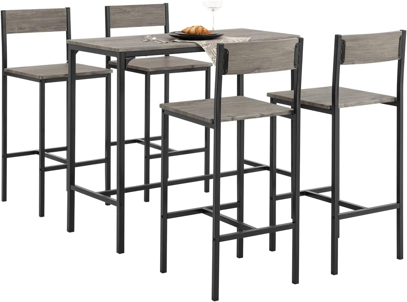 SoBuy Bartisch OGT14, Bartisch Set 5-teilig Sitzgruppe Esstisch Bistrotisch mit 4 Hockern Bild 1