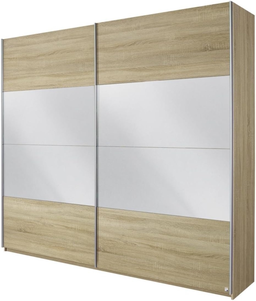 Rauch Möbel Quadra Kleiderschrank, Schwebetürenschrank, 2-türig, mit Spiegel, inkl. Zubehörpaket Basic 6 Einlegeböden 3 Kleiderstangen, Farbe Eiche Sonoma, BxHxT 226 x 229 x 62 cm Bild 1