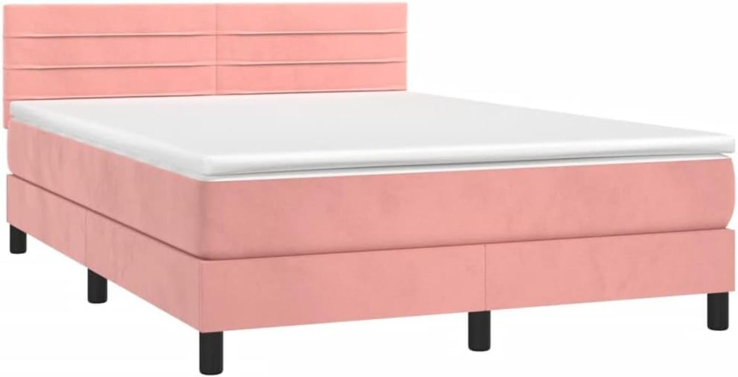 vidaXL Boxspringbett mit Matratze Rosa 140x190 cm Samt 3141364 Bild 1