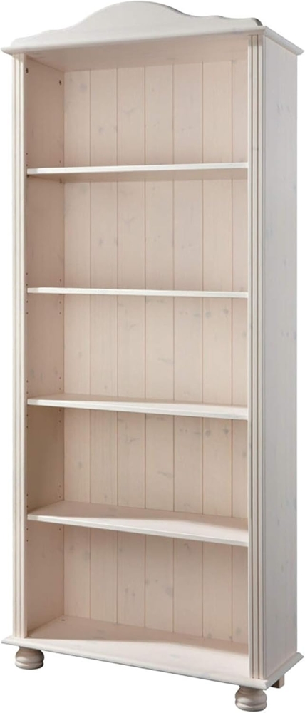 Bücherregal weiß Kiefer massiv Regal groß Landhaus Standregal Holzregal Büroregal Aktenregal Ordnerregal 5 Fächer 77 x 30 x 181 cm Bild 1