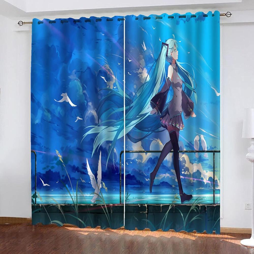 Fgolphd Verdunkelungsvorhang-Set 3D-Druck Anime Cartoons Hatsune Miku Vorhänge Für Kinderzimmer Schiebegardine Blickdicht Für Dekoration Wohnzimmer Esszimmer (100×140(BxH),14) Bild 1