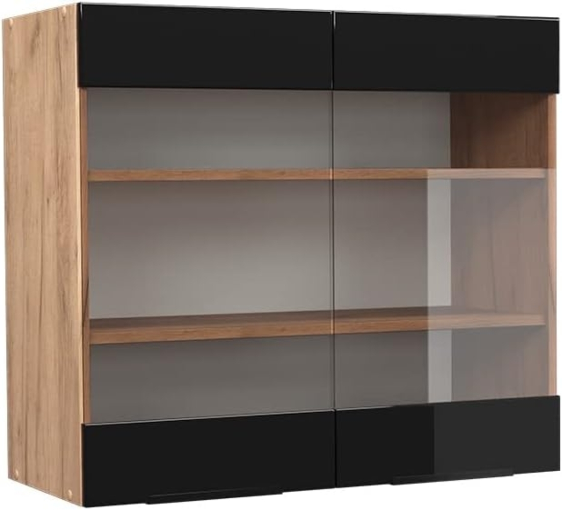 Vicco Glashängeschrank Fame-Line, Schwarz Hochglanz/Goldkraft Eiche, 80 cm Bild 1