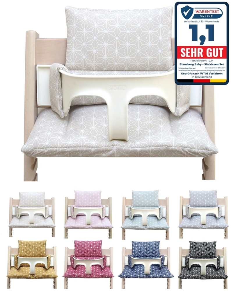 Blausberg Baby, hochwertiges Sitzkissen für Stokke 'Tripp Trapp' Hochstuhl, beschichtet, 2-teilig, Happy Star Beige Bild 1