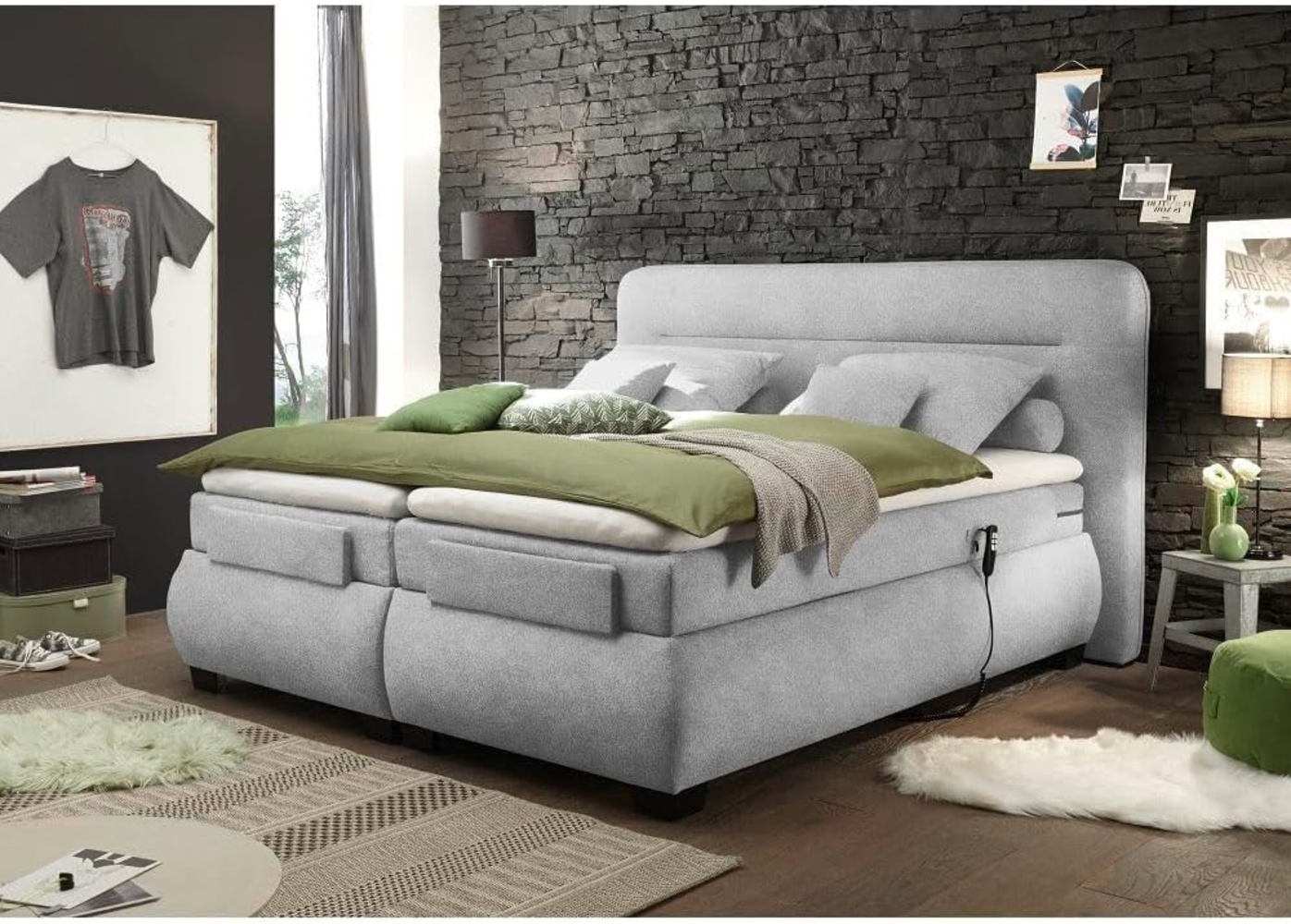 Boxspringbett 180x200 cm elektrisch verstellbar EDIRNE-09 in Uran 01 silver Bild 1