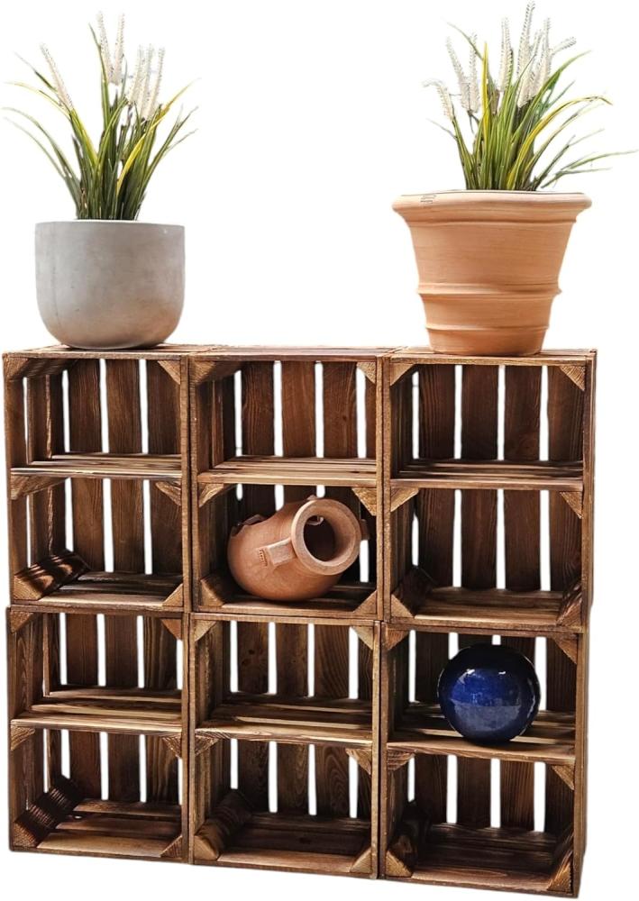 6er Set Holzkisten Weinkisten Obstkiste Klein Geflammt Regal aus Holz 40x30x25cm Bild 1