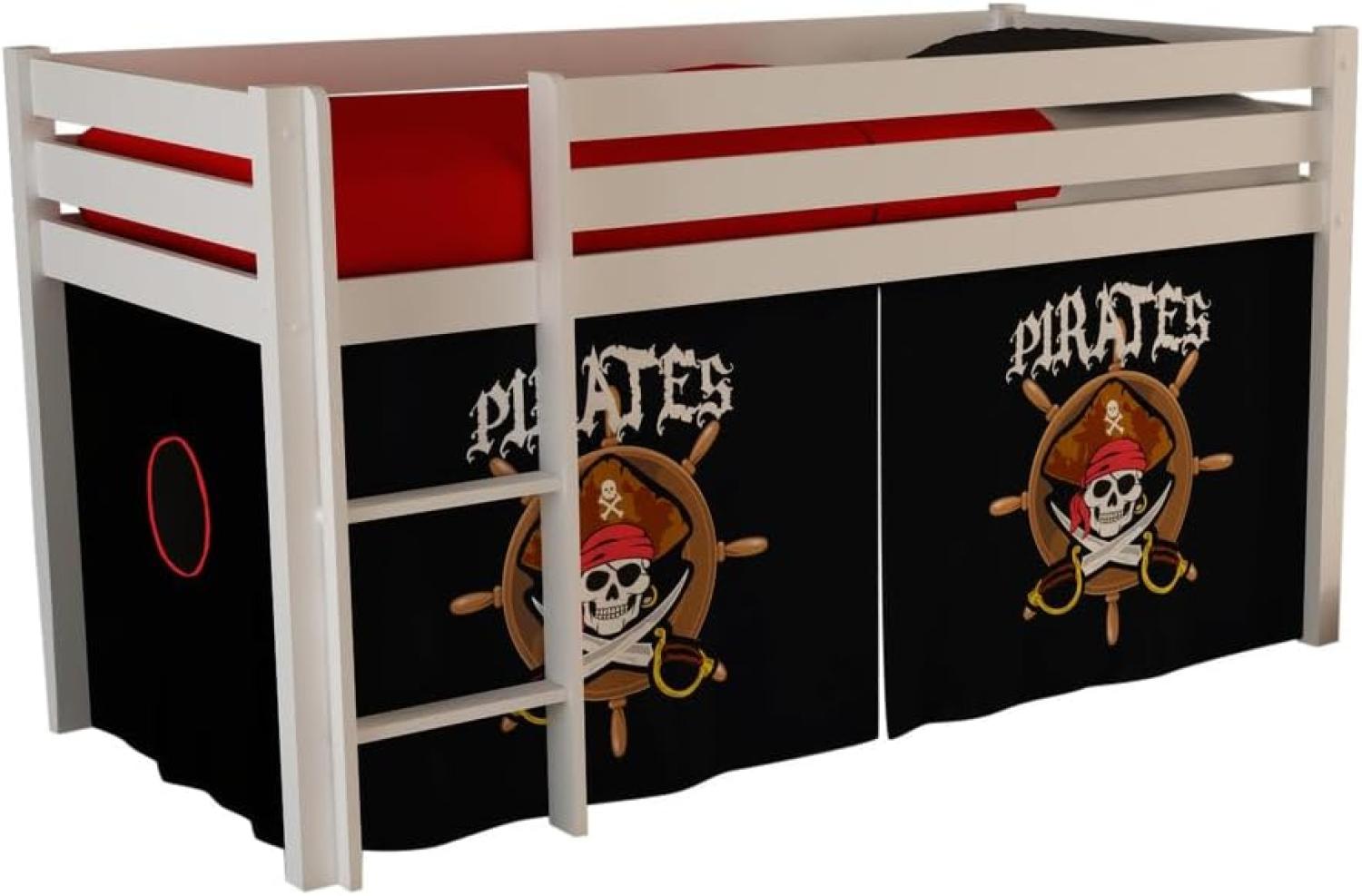 Spielbett Pino mit Textilset "Pirates", Kiefer massiv weiss Bild 1