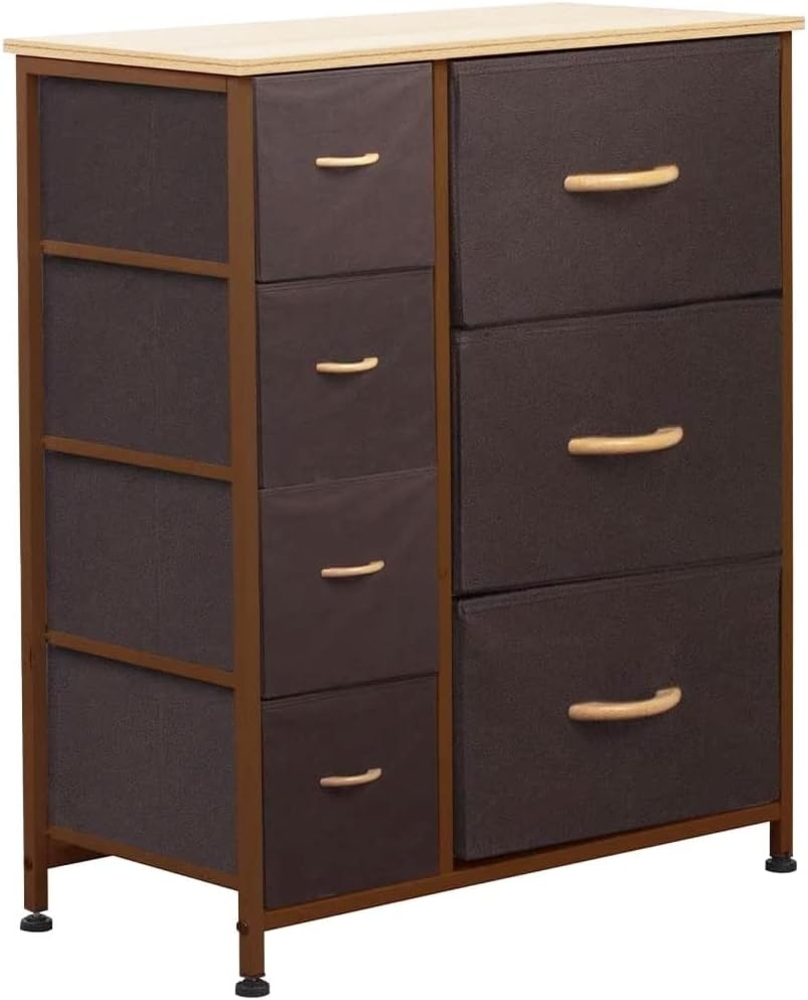 BAKAJI Schubladen, Nachttisch, mit 7 Schubladen, geräumig, bequem, Schrank, strapazierfähig, vielseitig, Stoff, Mehrfarbig, robust, platzsparend, Maße 72,5 x 61,5 x 30 cm (Braun) Bild 1