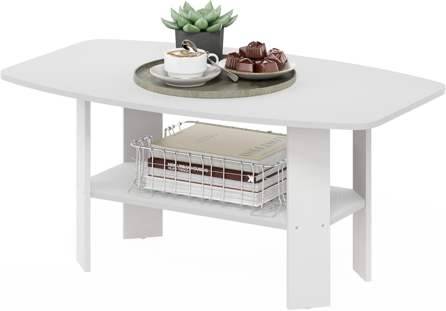 Furinno Schlichtes Design Couchtisch, Engineered Wood, Weiß, 54. 86 (D) x 90. 17 (W) x 41. 28 (H) cm Bild 1