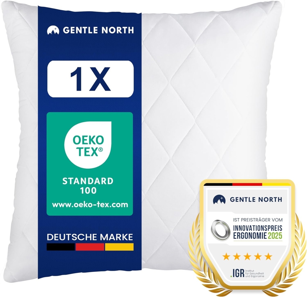 Gentle North Kopfkissen (80x80 cm groß) - Kissen für Bett und als Dekokissen - Mit Reißverschluss für Füllung - Sofakissen - Zierkissen für Couch und Sofa - Ökotex - Waschbar bis 60° - Weiß Bild 1