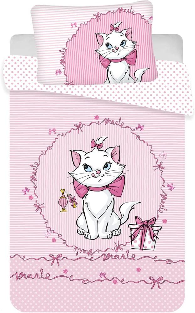 Disney Kinder Baby Bettwäsche Marie Aristocats Rosa gestreift Bettdecke 100x135 + Kopfkissen 40x60 cm 100 % Baumwolle Bild 1