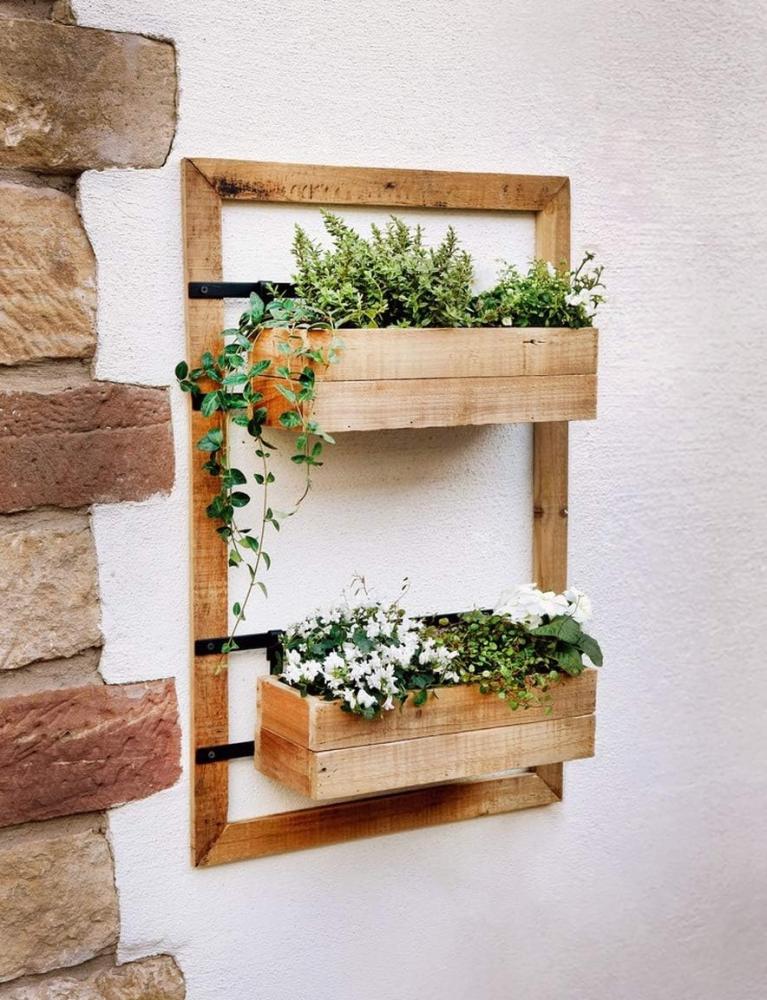 Dekoleidenschaft Blumenkasten "Industrial" aus Holz mit 2 Pflanzkästen, Pflanzenkasten, Balkonkasten, Wandregal mit Blumenkübel, Pflanzenhalter, Wandpflanzer, Blumenregal Bild 1