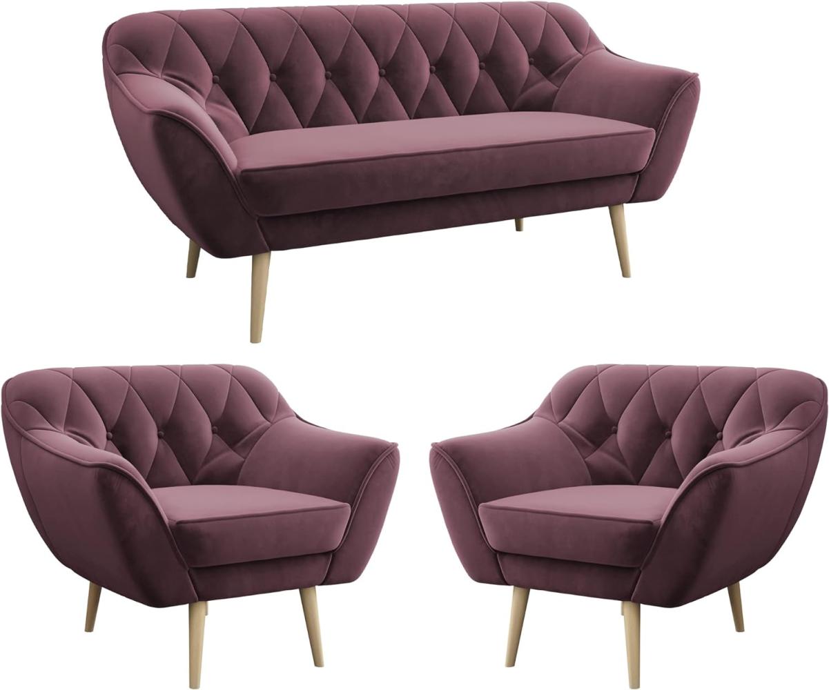 MKS MEBLE Sofa - Moderne Sofa Set 3+1+1 - Skandinavische Deko Polstersofa - Pirs Zwei Sessles und Loungesofa - Fünf Personen Rosa Bild 1