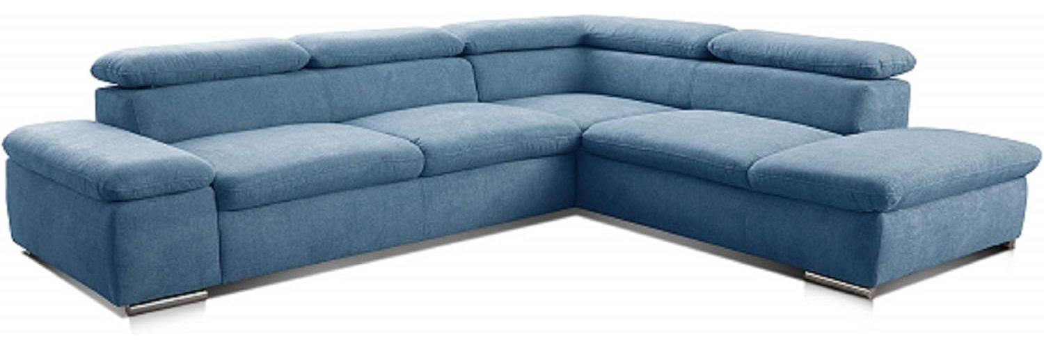 Cavadore Ecksofa Alkatraz / L-Form Sofa groß mit Ottomanen rechts und verstellbaren Kopfteilen / Modernes Design und hochwertiger Webstoff-Bezug / Maße: 272 x 73 x 226 / Farbe: Blau (Paris hellblau) Bild 1