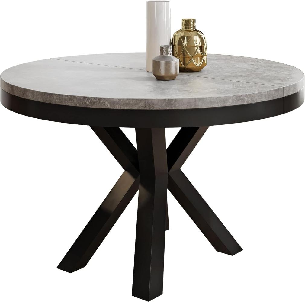 Runder Ausziehbarer Esstisch Weiß - Tisch im Loft-Stil mit Metallbeinen - Industrieller Tisch für Wohnzimmer - Spacesaver - Grau Beton - Schwarz - 120 cm Bild 1