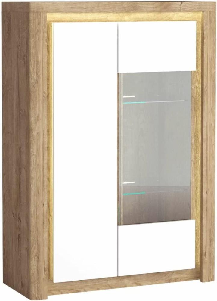 Stylefy Levino Vitrine II Ribbeck Eiche Weiß Hochglanz Bild 1