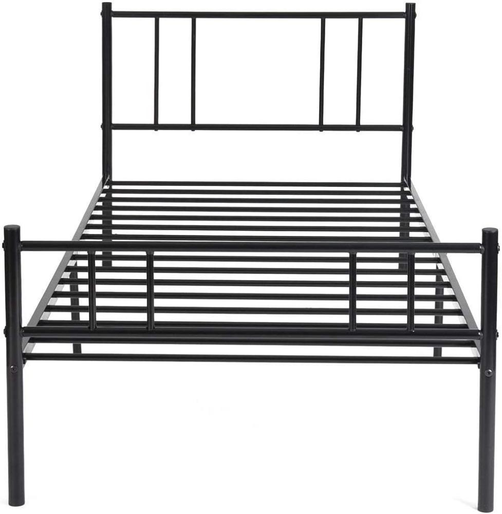 LiePu Modern Metallbett Einzelbett Gästebett, Bettgestell mit Lattenrost, Jugendbett Bettrahmen für Schlafzimmer Schlafsaal, 90x190 cm, Schwarz Bild 1