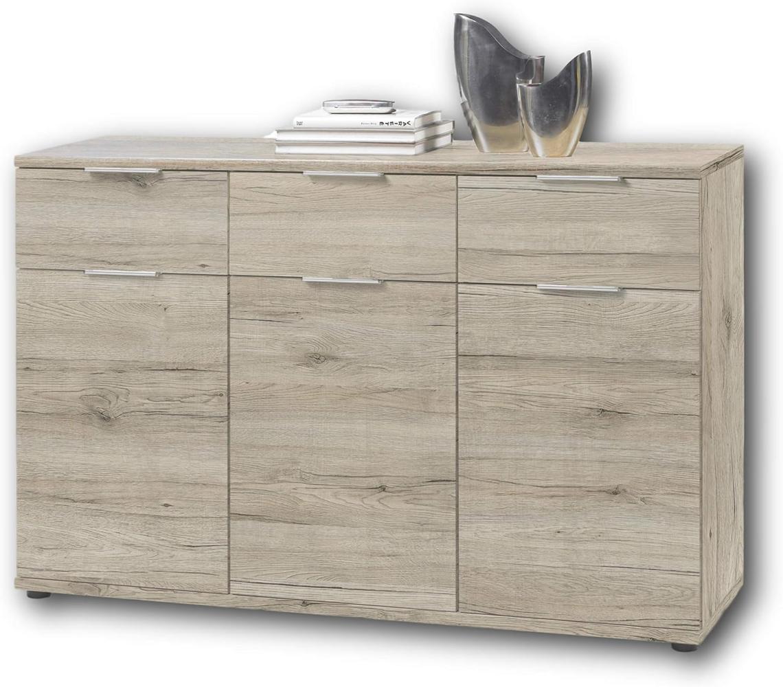 Stella Trading Universal Kommode in San Remo Eiche Optik, hell - Schlichtes Sideboard mit viel Stauraum für Ihren Wohnbereich - 135 x 90 x 40 cm (B/H/T) Bild 1