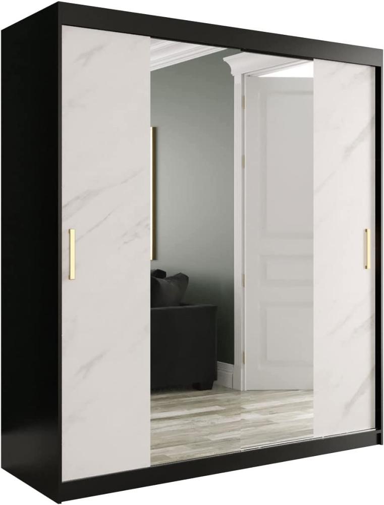 Kleiderschrank Kamoga T1 180 (Schwarz / Marmor Weiß + Gold, mit Schubladen) Bild 1