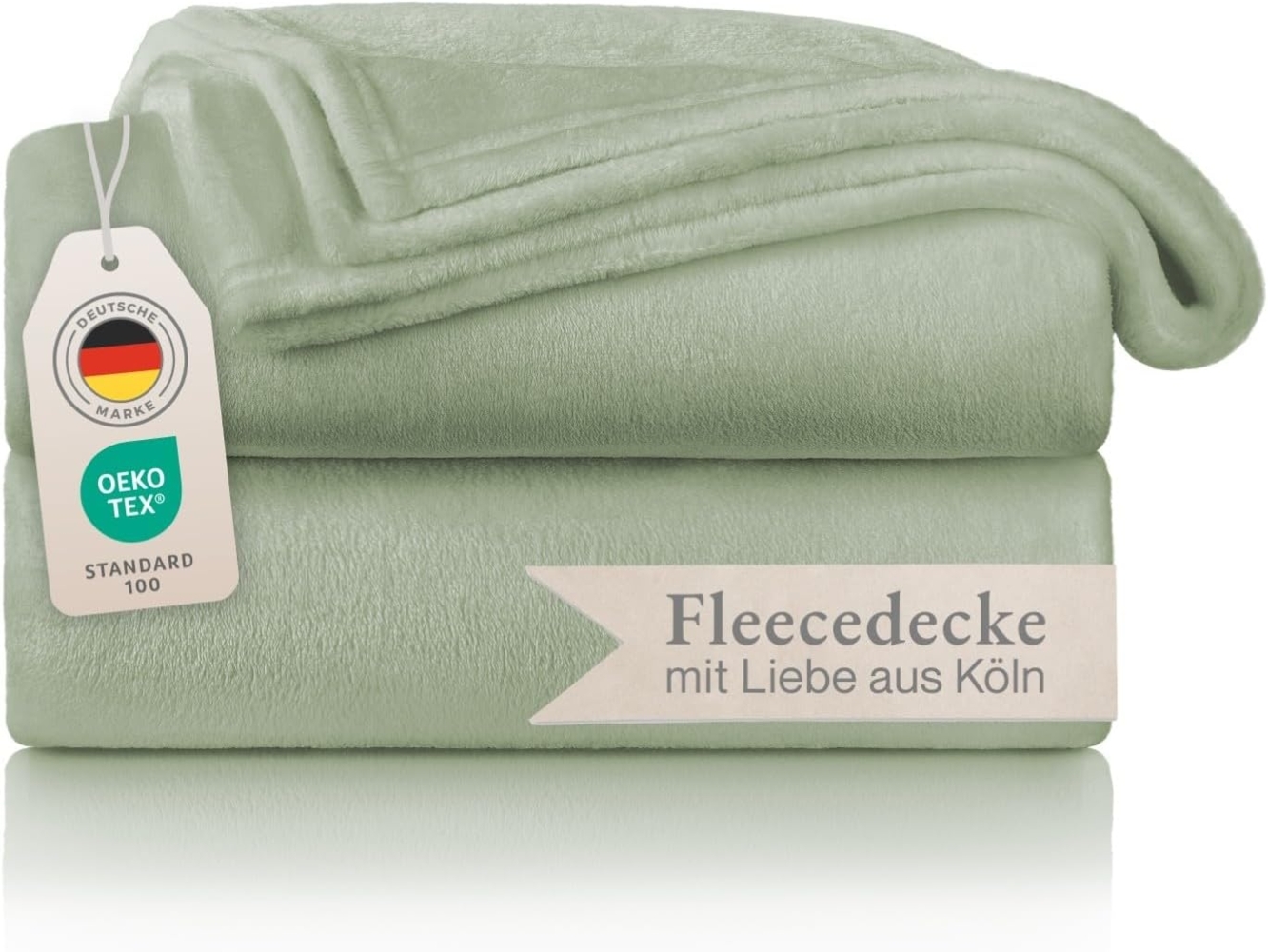 Blumtal Kuscheldecke flauschig - Oeko-TEX zertifizierte Fleecedecke 220x240 cm - Wohndecke 220x240 cm - Decke Couch Wohn- & Kuscheldecke - Flauschdecke Grün - Wohnzimmerdecke Grün- Sommergrün Bild 1