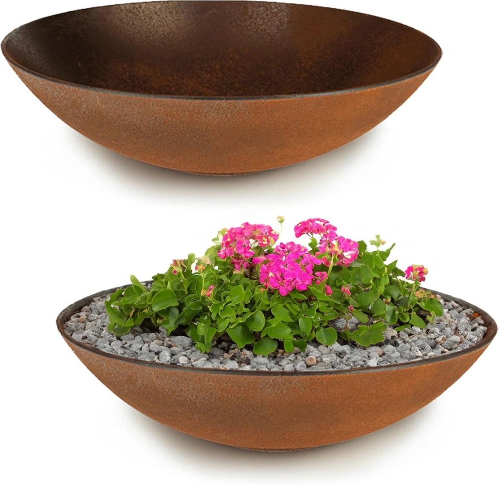 matches21 HOME & HOBBY Blumentopf Flache Pflanzschalen für draussen Dekoschalen rund Rost-Optik 35 cm (2 St), Blumen-Schale als wetterfeste Friedhof-Schale Grab-Schmuck Grabschale Bild 1