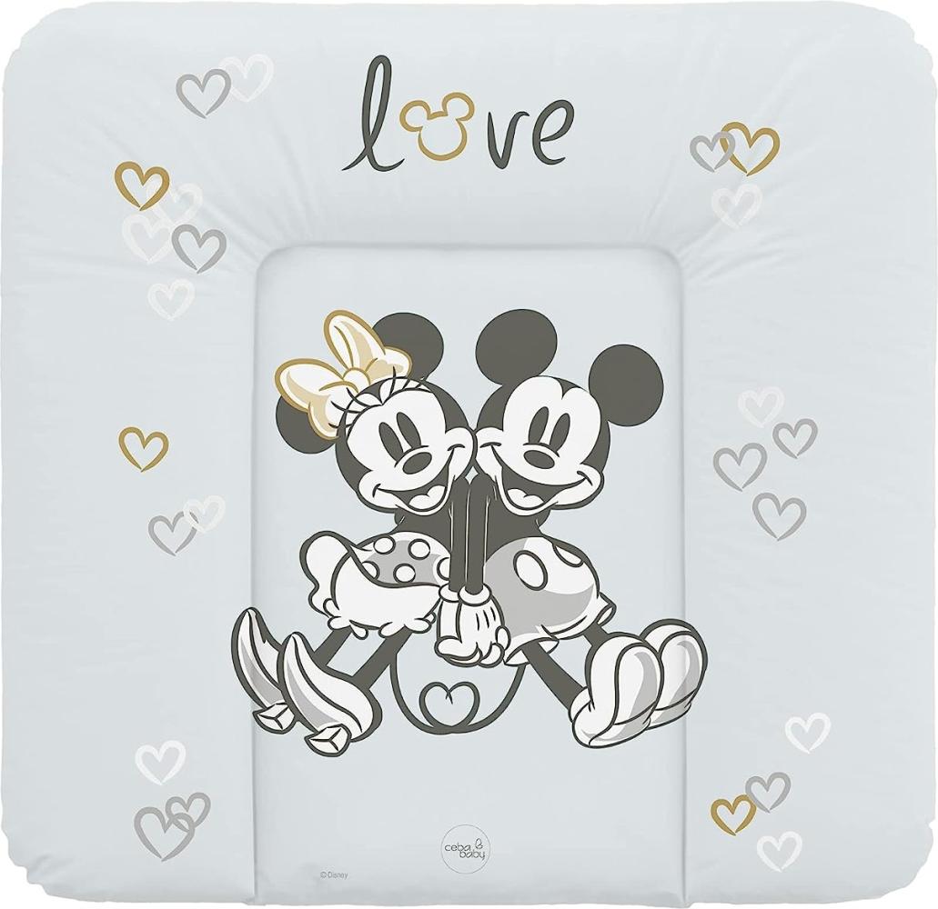 Ceba Baby Wickelauflage - Weiche Wickelunterlage zum Wechseln von Windeln, mit Disney-Motiven - Robustes PVC, abwaschbar - Wickeltischauflage - 75x72 cm - Minnie & Mickey Grau Bild 1