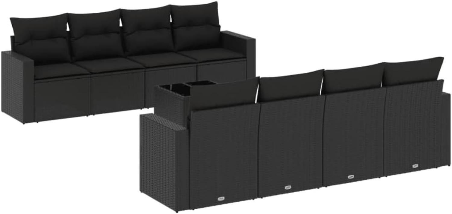 vidaXL 9-tlg. Garten-Sofagarnitur mit Kissen Schwarz Poly Rattan 3251082 Bild 1