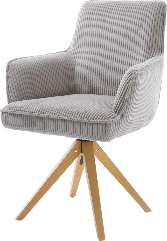 Drehstuhl Heira-Flex mit Armlehnen Cord Silbergrau Holzgestell kantig Natur 180° drehbar Taschenfederkern Bild 1