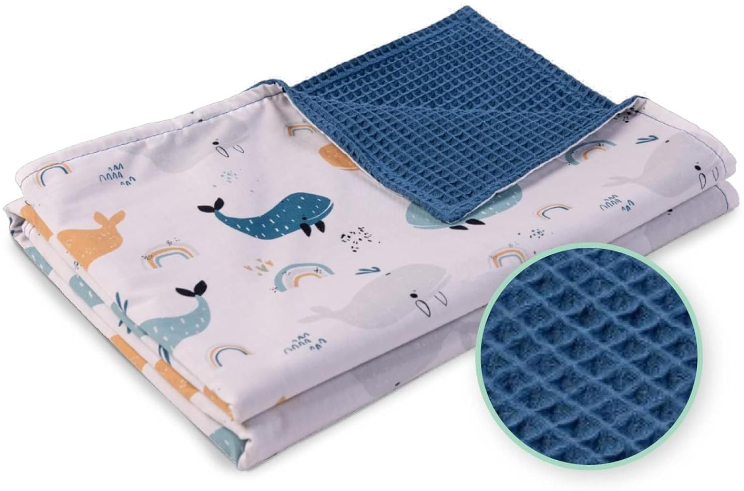 ULLENBOOM ® Babydecke 70x100 cm, Blau-Wale (Made in EU) - Baby Decke Neugeborenen, Aus 100% OEKO TEX Baumwolle, ideal für Kinderwagen Bild 1