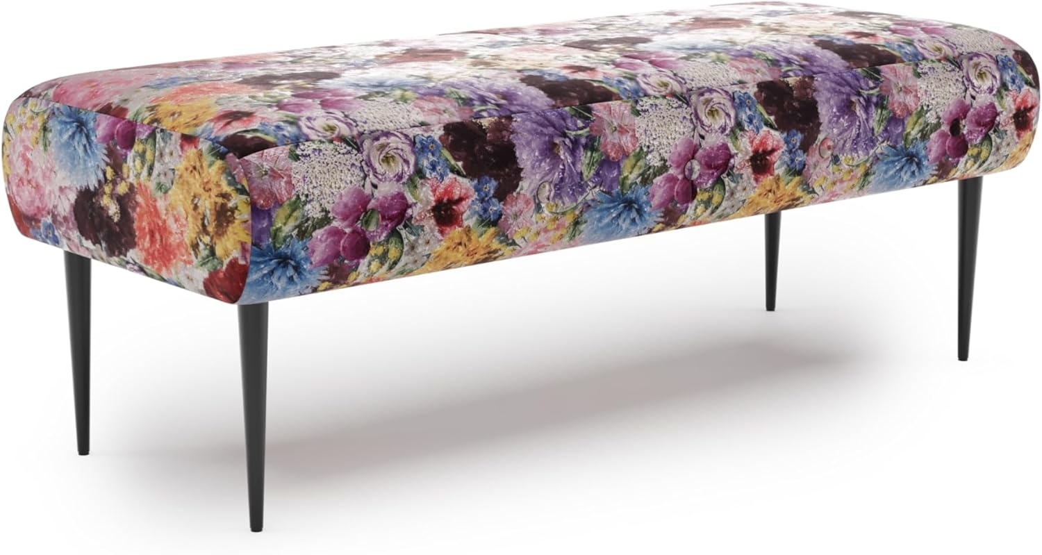 CAVADORE Sitzbank Amba, Trendige Polsterbank 2-sitzig für Küche, Esszimmer oder Wohnküche / Küchenbank passend zum 2-Sitzer Amba / 119 x 52 x 54 / Jacquard Flachgewebe: Blumenmuster Rot Bild 1