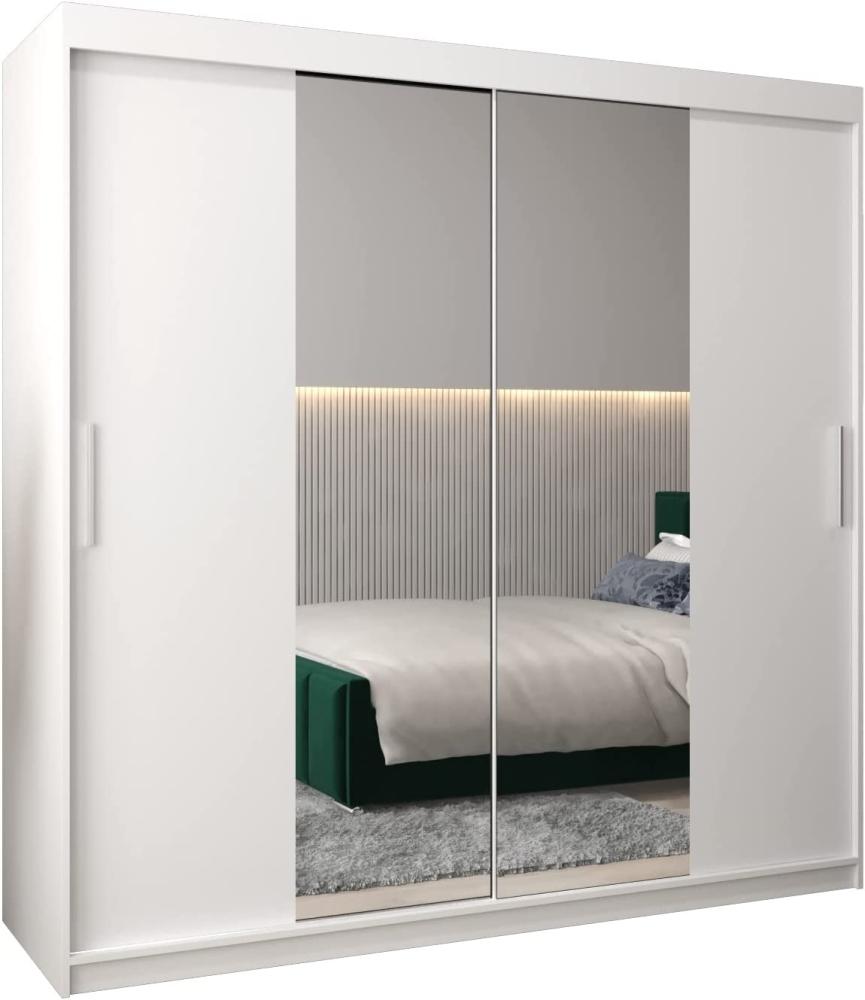 Kryspol Schwebetürenschrank Tokyo 1-200 cm mit Spiegel Kleiderschrank mit Kleiderstange und Einlegeboden Schlafzimmer- Wohnzimmerschrank Schiebetüren Modern Design (Weiß) Bild 1