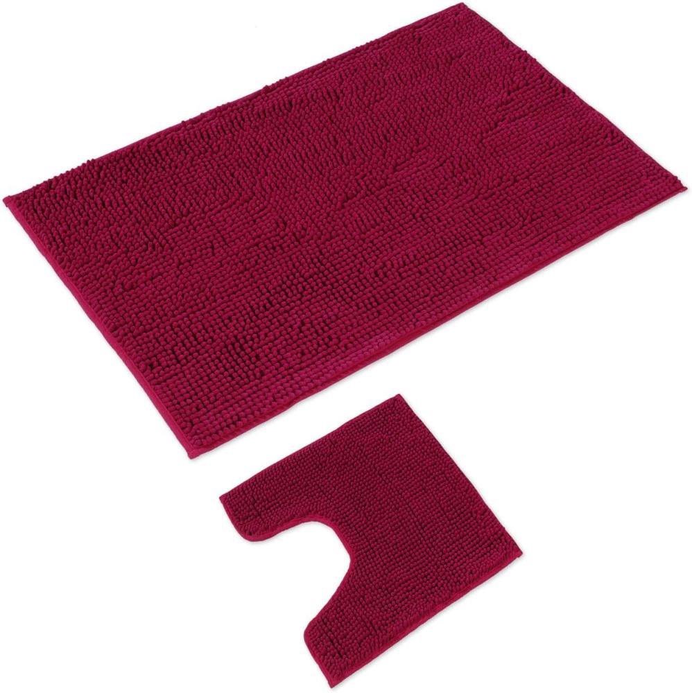 WohnDirect Badematten Set 2 teilig Beere • WC Vorleger (45x45 cm), Badematte (70x120 cm) • rutschfest waschbar Badezimmerteppich MIT WC-Ausschnitt Bild 1