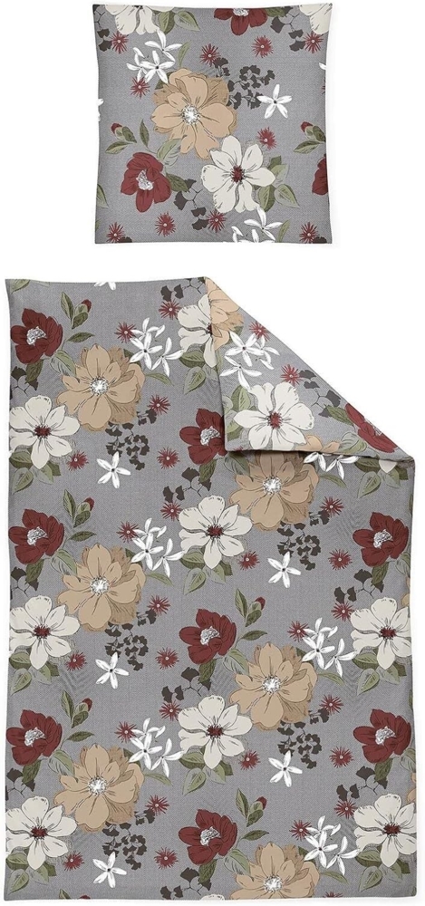 Irisette Feinbiber Bettwäsche Koala 155x220 Blumen rot puder grau 8408-60 Bild 1