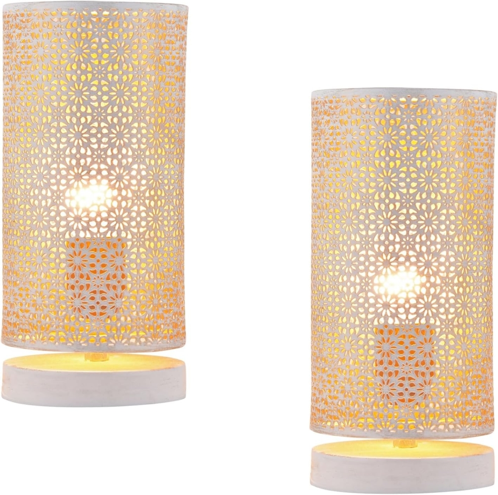 Marrakesch Orient & Mediterran Interior Nachttischlampe 2er Set Boho Deko Tischlampe Nachttischlampe Lampe Tuza Weiss, Leuchtmittel nicht im Lieferumfang, Handarbeit Bild 1