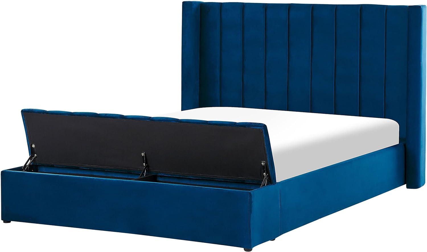 Wasserbett Samtstoff marineblau mit Stauraum 160 x 200 cm NOYERS Bild 1