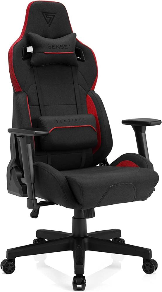 SENSE7 Gaming Stoff Sentinel Bürostuhl Zocker Gamer Ergonomischer Stuhl Armlehne Einteiliger Stahlrahmen Einstellbarer Neigungswinkel Schwarz-Rot, 40-48 x 72 x 59 Bild 1