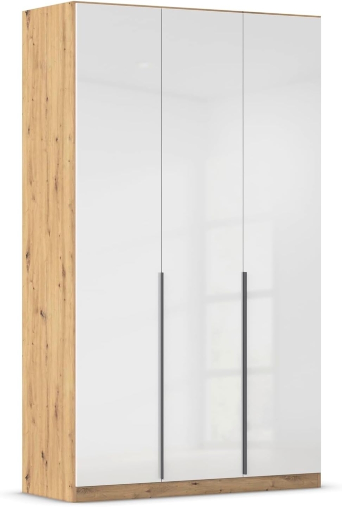 Rauch Möbel Alabama, Kleiderschrank, Garderobenschrank, 3-türig, Zubehör Basic, 2 Kleiderstangen, 4 Einlegeböden, Farbe Hochglanz Weiß/Eiche Artisan, Holz, Griff Grau metallic, 136 x 229 x 54 cm Bild 1