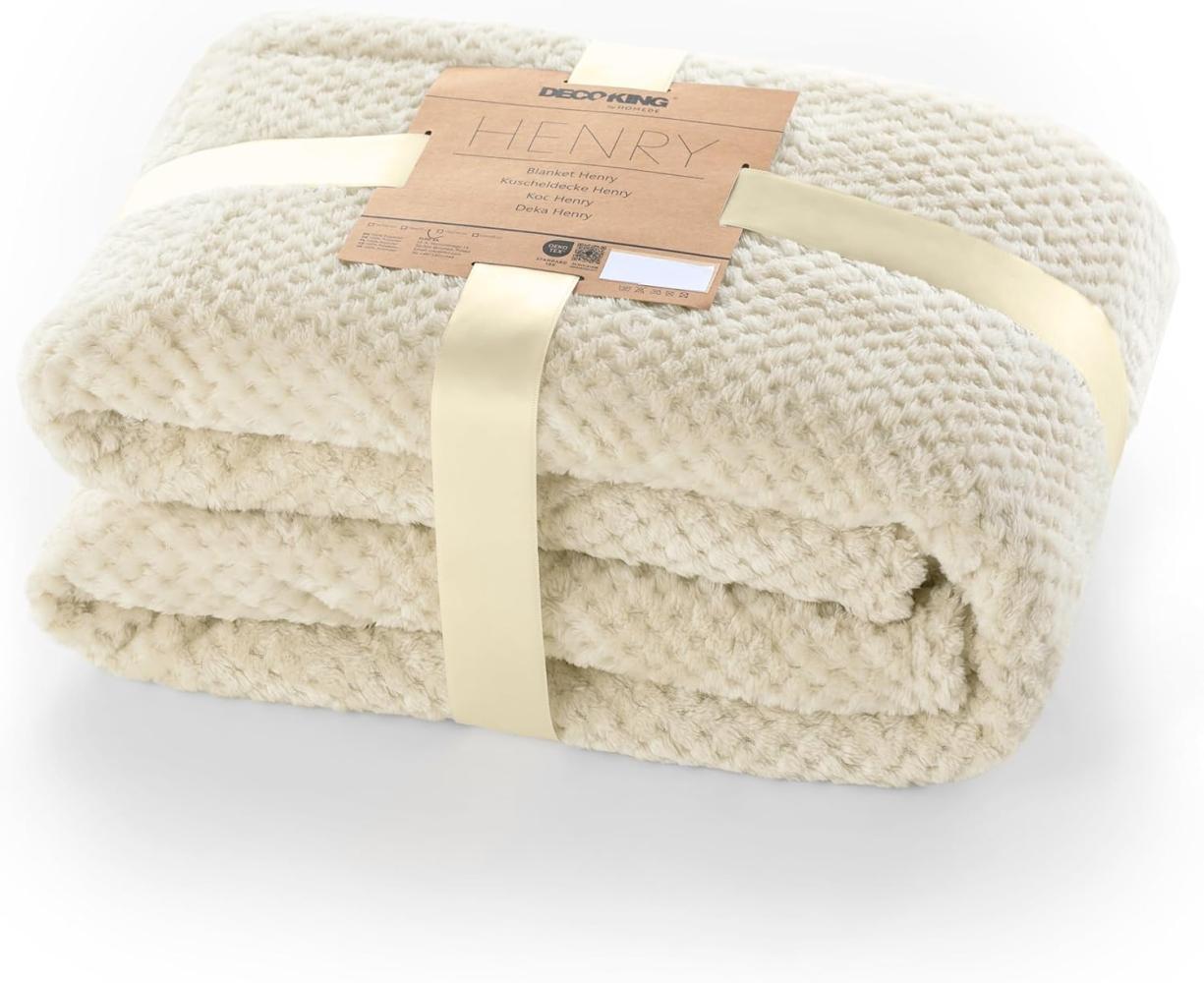 DecoKing Kuscheldecke 150x200 cm beige Decke Microfaser Wohndecke Tagesdecke Fleece weich sanft kuschelig skandinavischer Stil Cappuccino Henry Bild 1