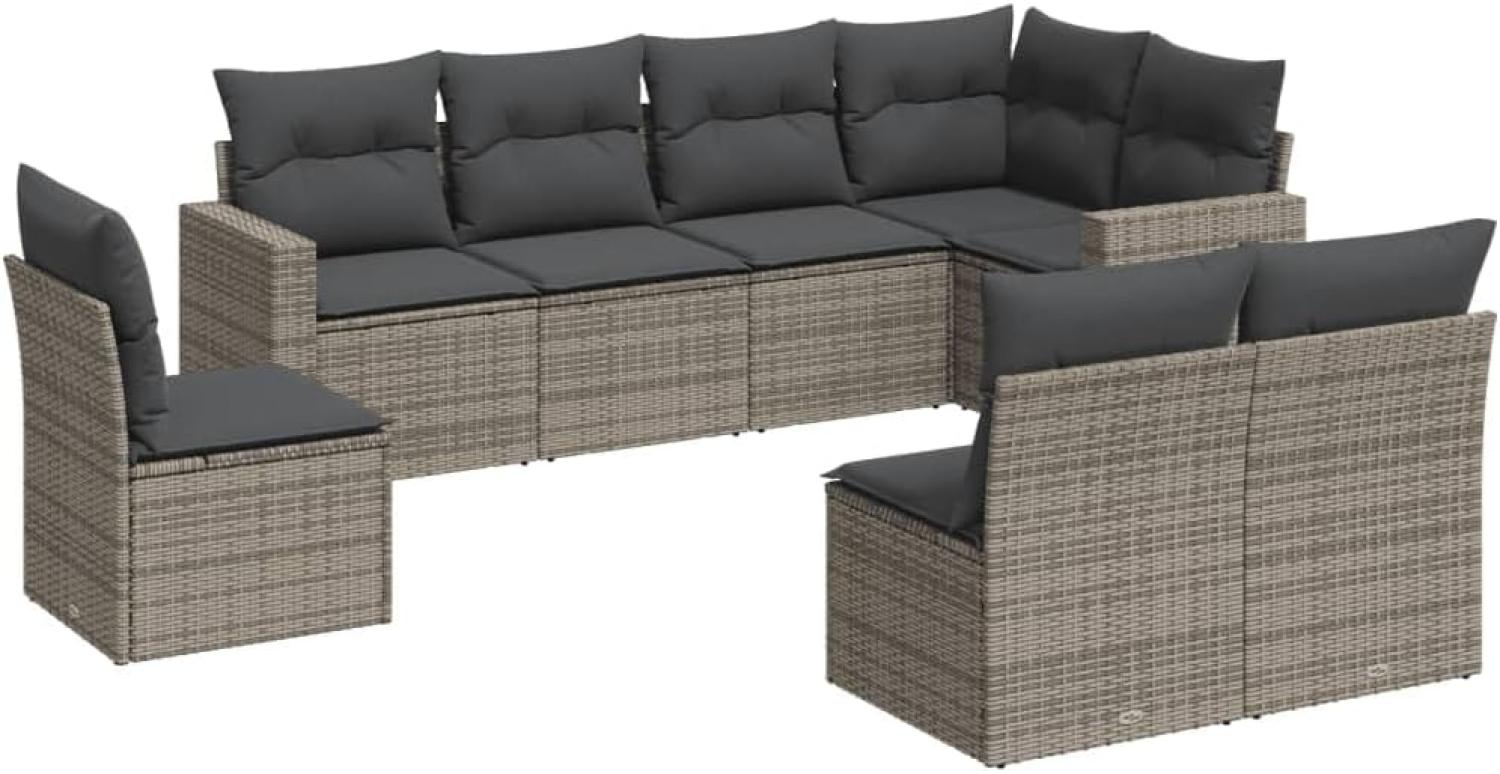 vidaXL 8-tlg. Garten-Sofagarnitur mit Kissen Grau Poly Rattan 3219060 Bild 1