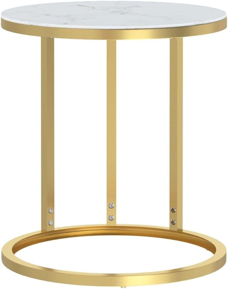 vidaXL Beistelltisch Golden und Weiße Marmor-Optik 45 cm Hartglas Bild 1