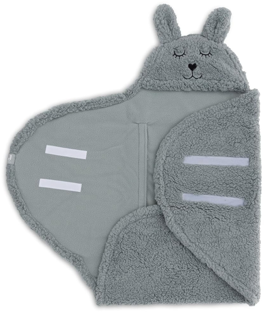 Jollein Baby Einschlagdecke - Bunny, Sea Green - Mit Ohren Und Häschengesicht - 100% Polyester - 100x105cm - Wickeldecke für Babys Bild 1