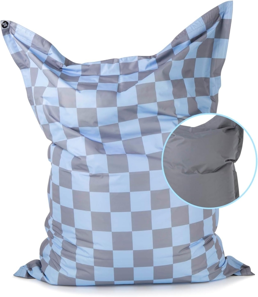 Lumaland Sitzsack XXL Karo für Erwachsene & Kinder | Bean Bag mit Karomuster – Outdoor & Indoor | 380 L Riesen Sitzsack mit Füllung, EPS-Perlen | wasserfest, abwischbar 140x180 cm Bild 1