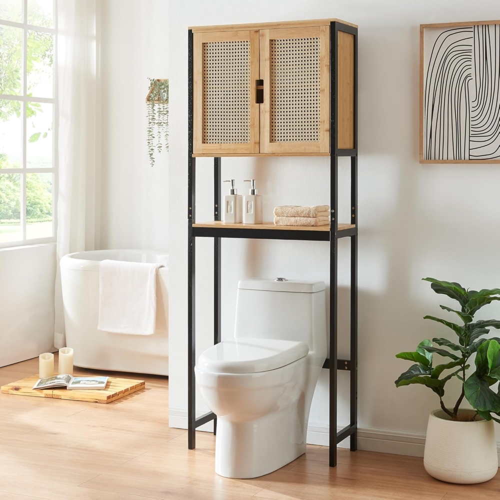 Toilettenschrank Tervola 172x63x27 cm Schwarz/Bambus [en. casa] Bild 1
