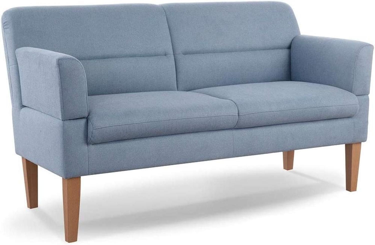 CAVADORE 2,5-Sitzer Küchensofa Kira / Sitzbank für Küche, Esszimmer oder Wohnküche inkl. Armteilverstellung / Leichte Fleckenentfernung dank Soft Clean / 168 x 94 x 81 / Flachgewebe: Hellblau Bild 1